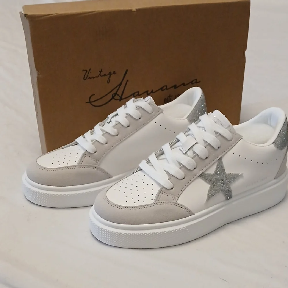 Vintage Havana White & Gray Glitter Star Sneakers 8.5 "Gail" - Picture 1 of 5